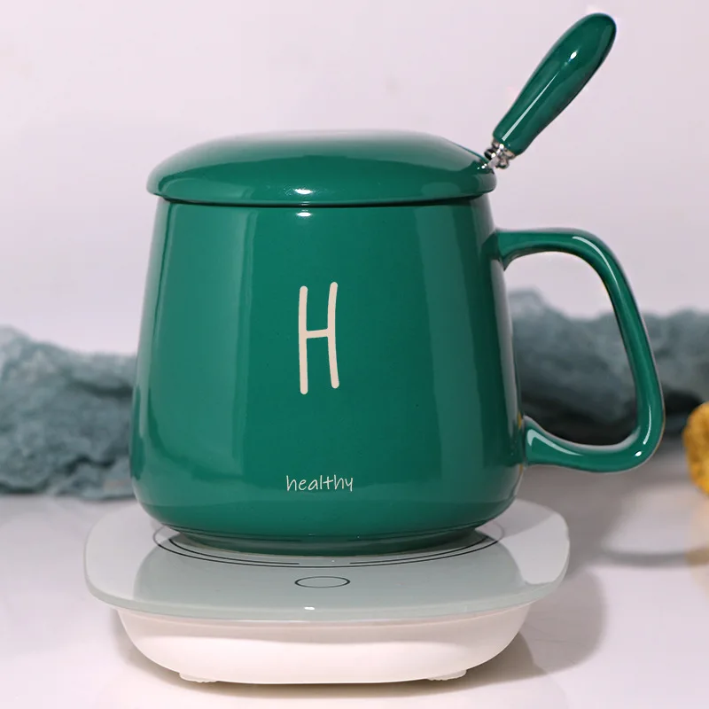 55 Degrees Christmas Cup Electric Heat Cup Coffee Ceramic Mug Warmer Heating Smart Mug With Heating Wireless Coaster