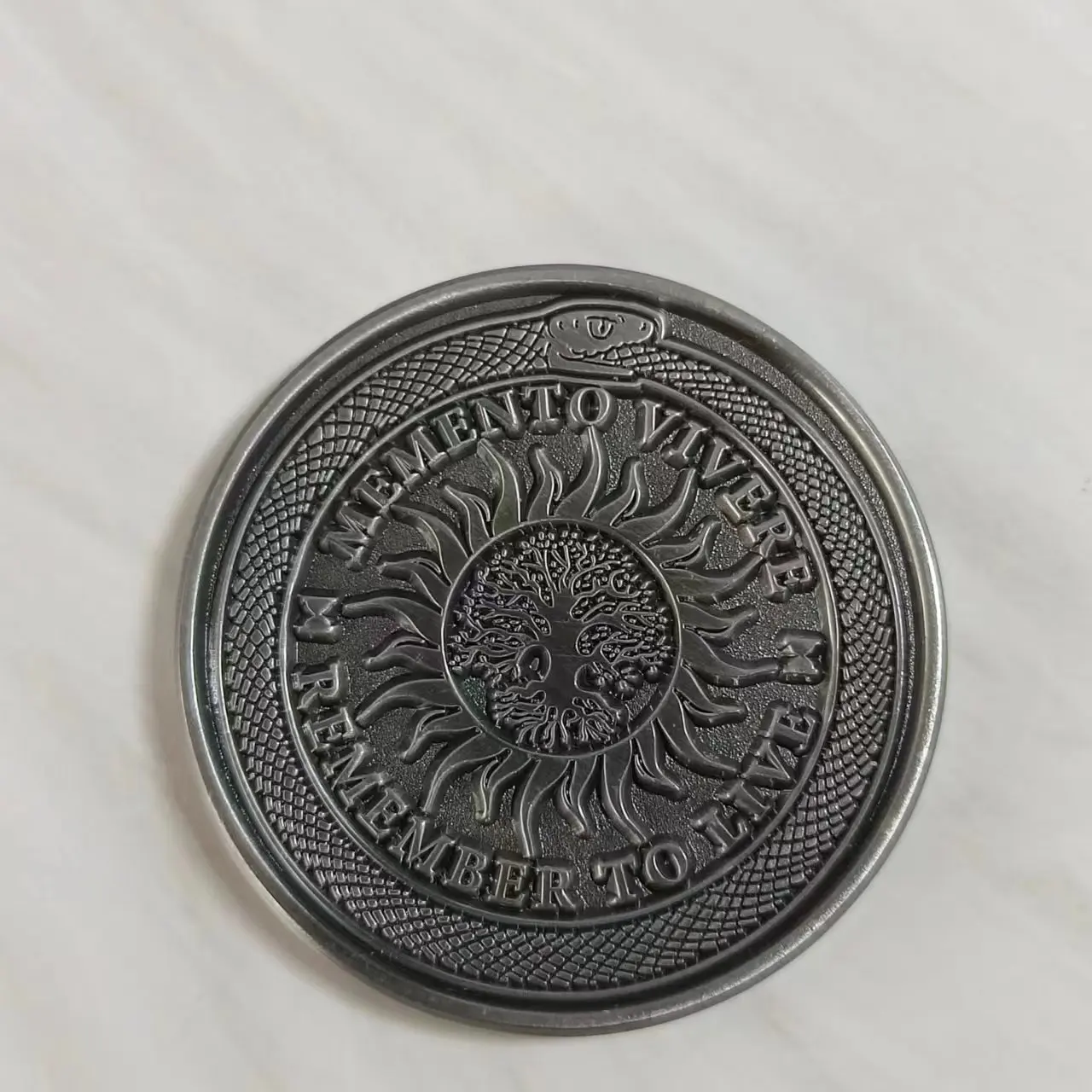 Memento Mori and Amor Fati Stoic Challenge Coin Factory Price Antique Brass Emboss Metal Coins with Sandblast