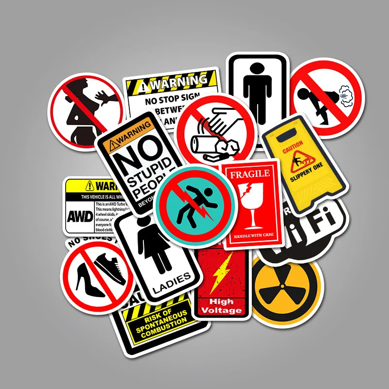 50 PCS Warning Stickers Danger Banning Signs Reminder Waterproof Decal  Sticker