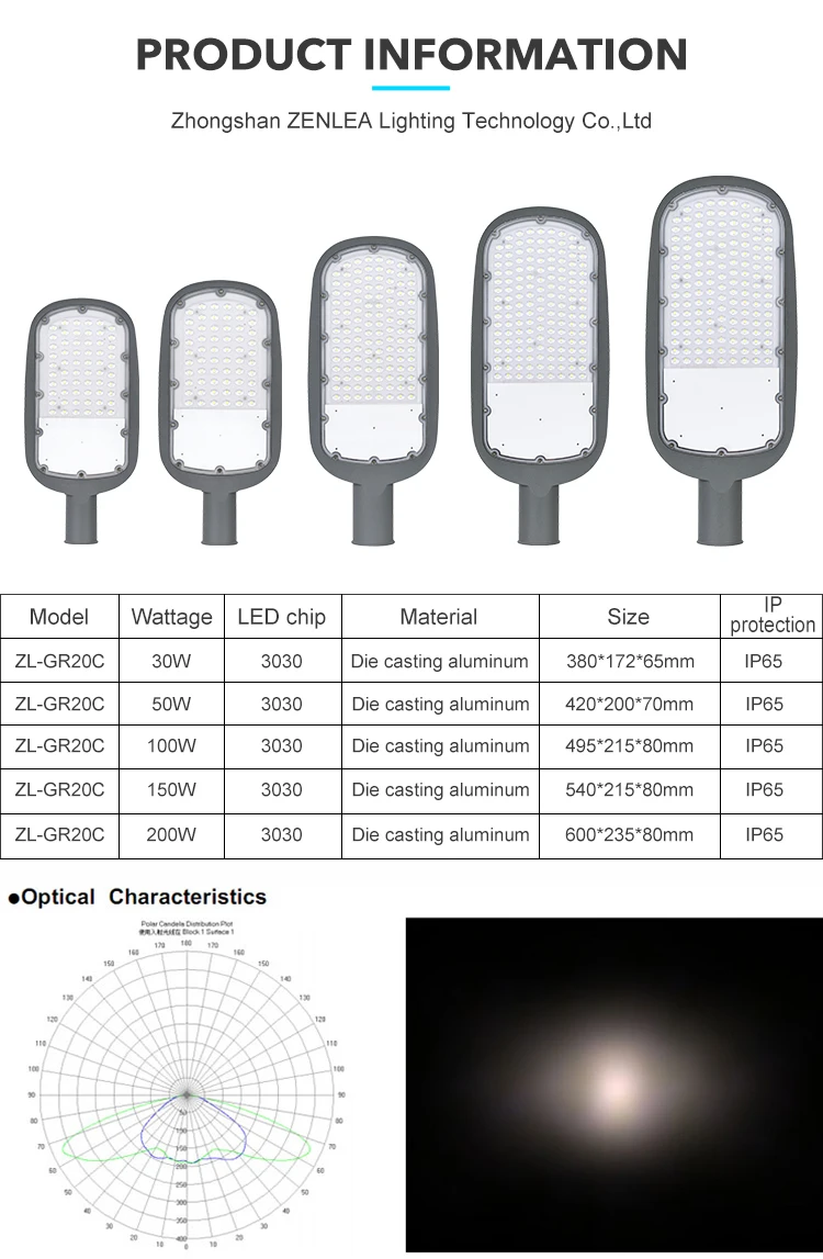 Long Working Hours Outdoor Waterproof Ip65 Lighting Aluminum Smd 30w 50w 100w 150w 200w LED Street Lamp