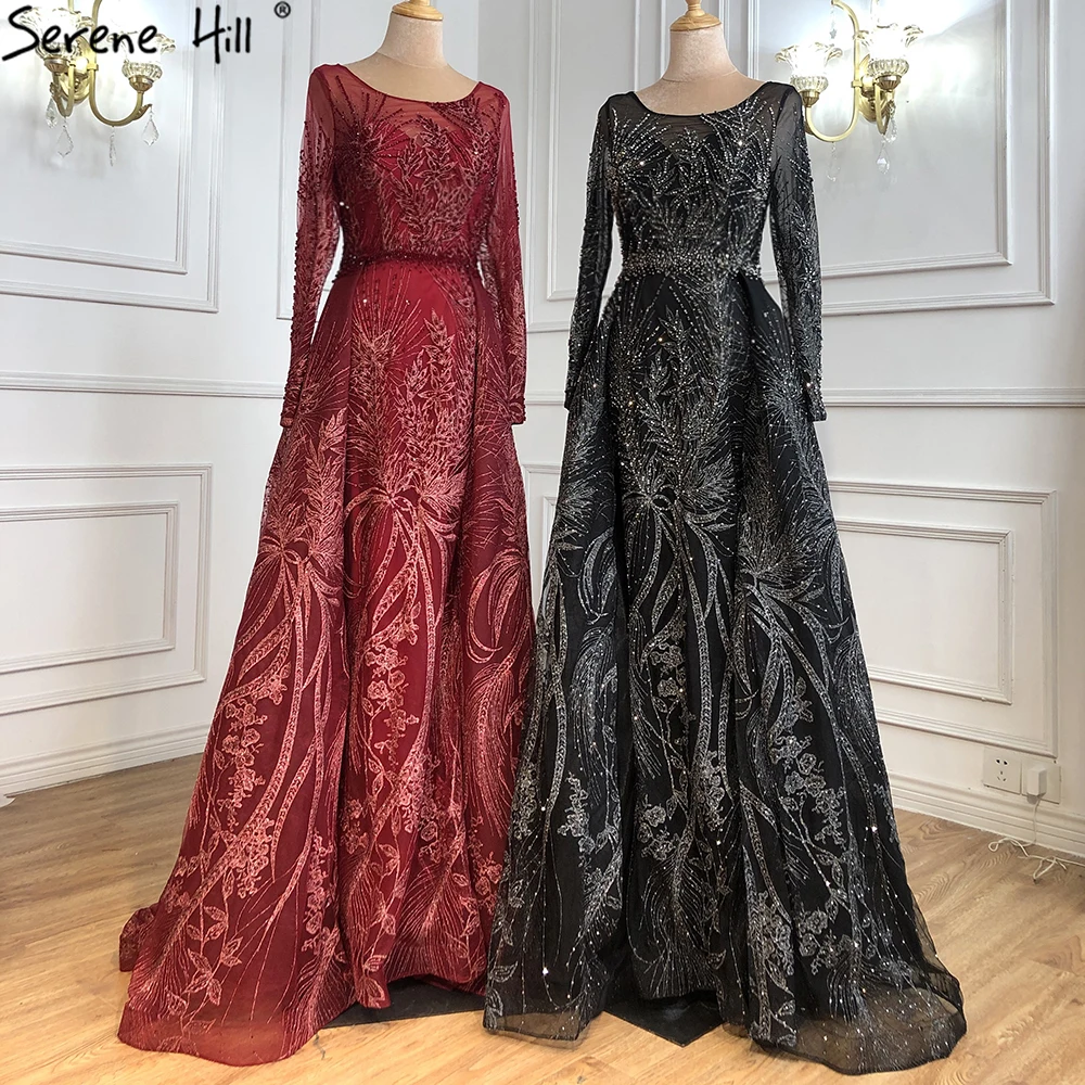 Abiti da sera a sirena con perline a maniche lunghe rosa Overskirt