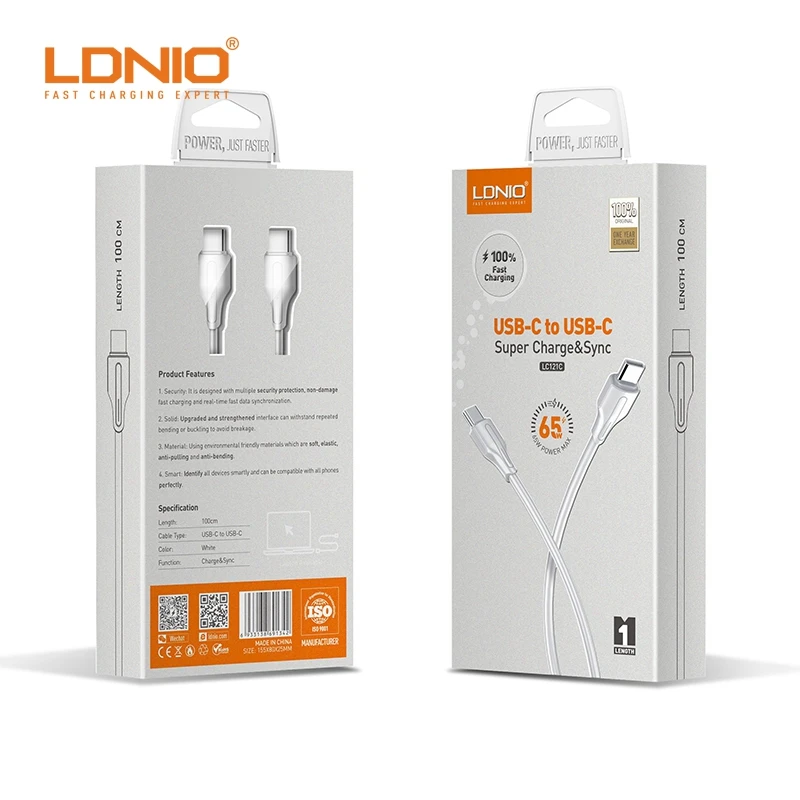 Ldnio Lc121-c 65w Type C To Type-c Support Pd Qc3.0c Fast Charging Data ...