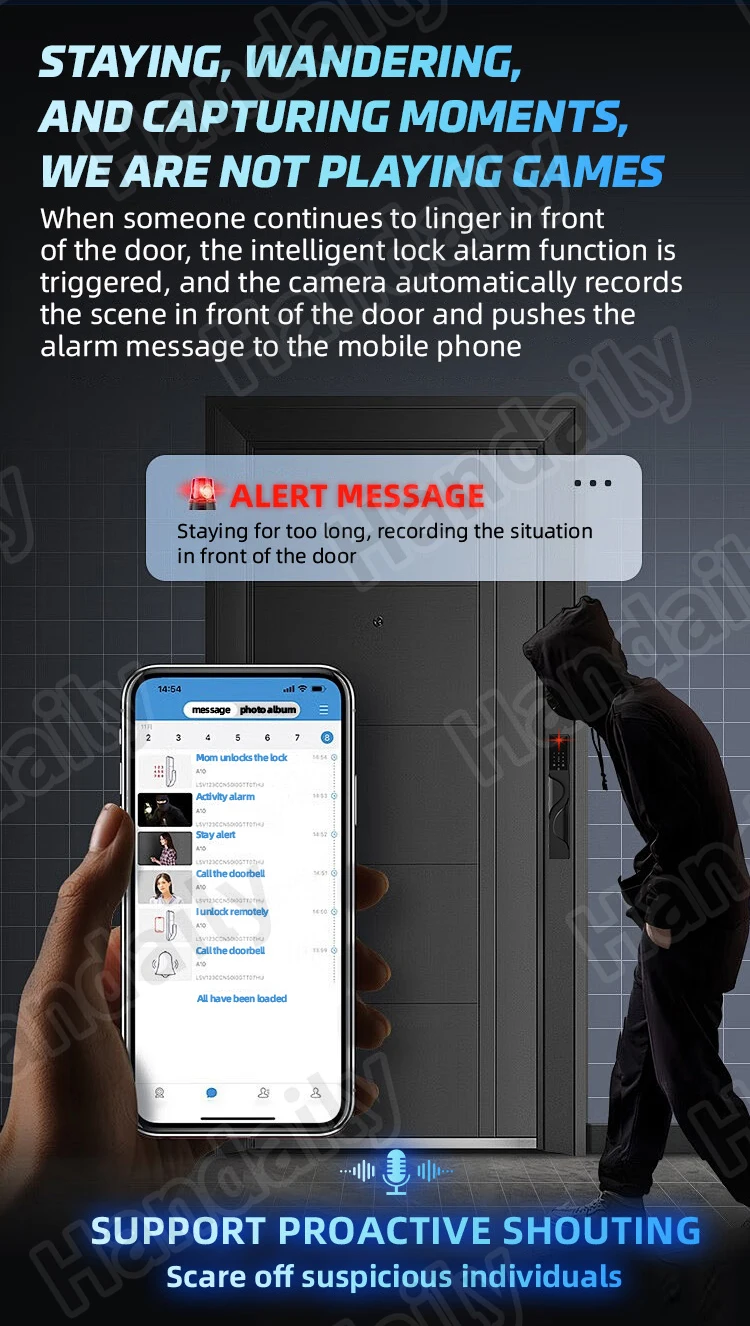 handaily palm face recognition smart lock tuya wifi video monitoring intercom smart door lock with 6590 mortise s9-10