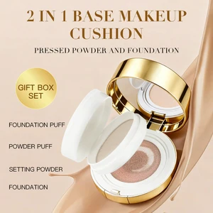 Satin Glow Finish Concealing Three Color Liquid Foundation and Pressed Powder Dual Effect Makeup Air Cushion