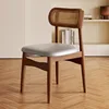 Legno massello di noce - Intreccio in rattan - Pelle in microfibra grigia