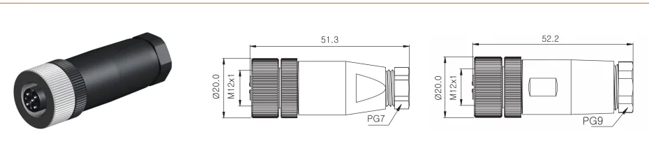 Nickel Plated Female Assembly M12 Waterproof Power Connector IP67 RIGOAL