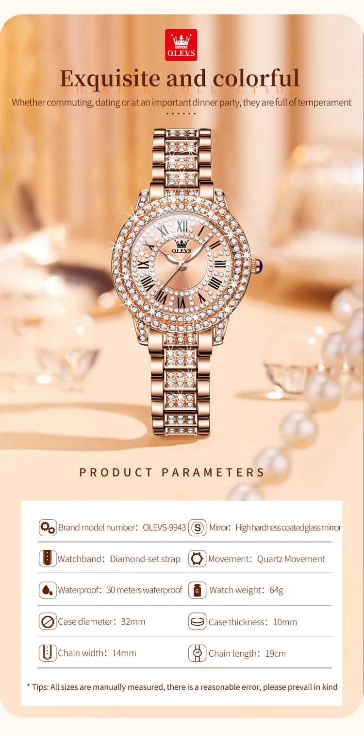 OLEVS 9943 Luxurious Made in China Lady Quartz Watch Potty 2023 Stainless Steel Band Waterproof Classic Elegant Casual Watches