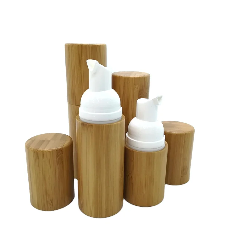 RTS 50ml 100ml  Shampoo Bottles Eco Friendly Bamboo Wrapped Foam Bottles Cosmetic Inner Plastic Bottle with Pump
