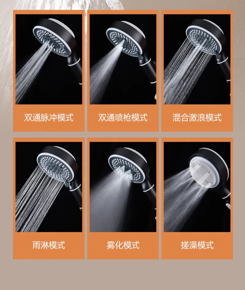 product durable abs large panel 6 mode pressure boosted shower back massage jets one key water stop silicone outlets fine spray-5