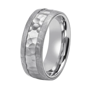Trendy Hammered Titanium Ring Stainless Steel with Muonionalusta Meteorite TIZTI Ring Luxury Jewelry