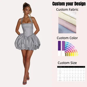 2026 French Fashionable Sexy Halter Back Lace up Slim Mini Dress Puffed Dress for Women