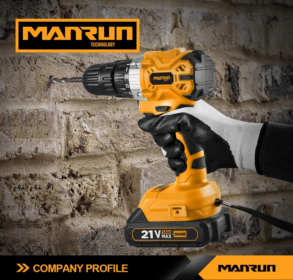 Manrun 21v Brushless Cordless Impact Drill Driver Power Impact Drill