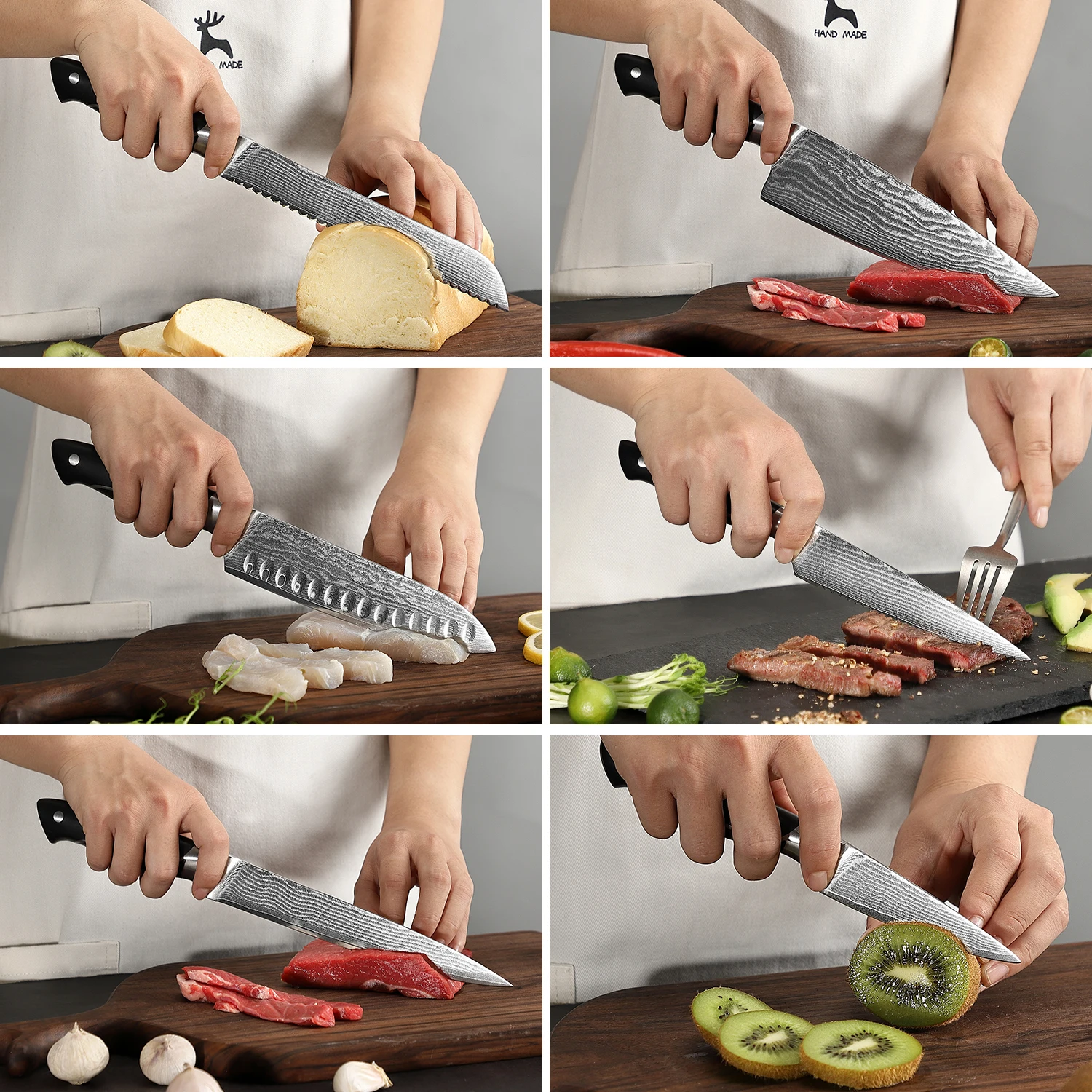 Damascus Kitchen Knife Set, 9 pieces Chef knife Set with Comfortable Ergonomic ABS Handle