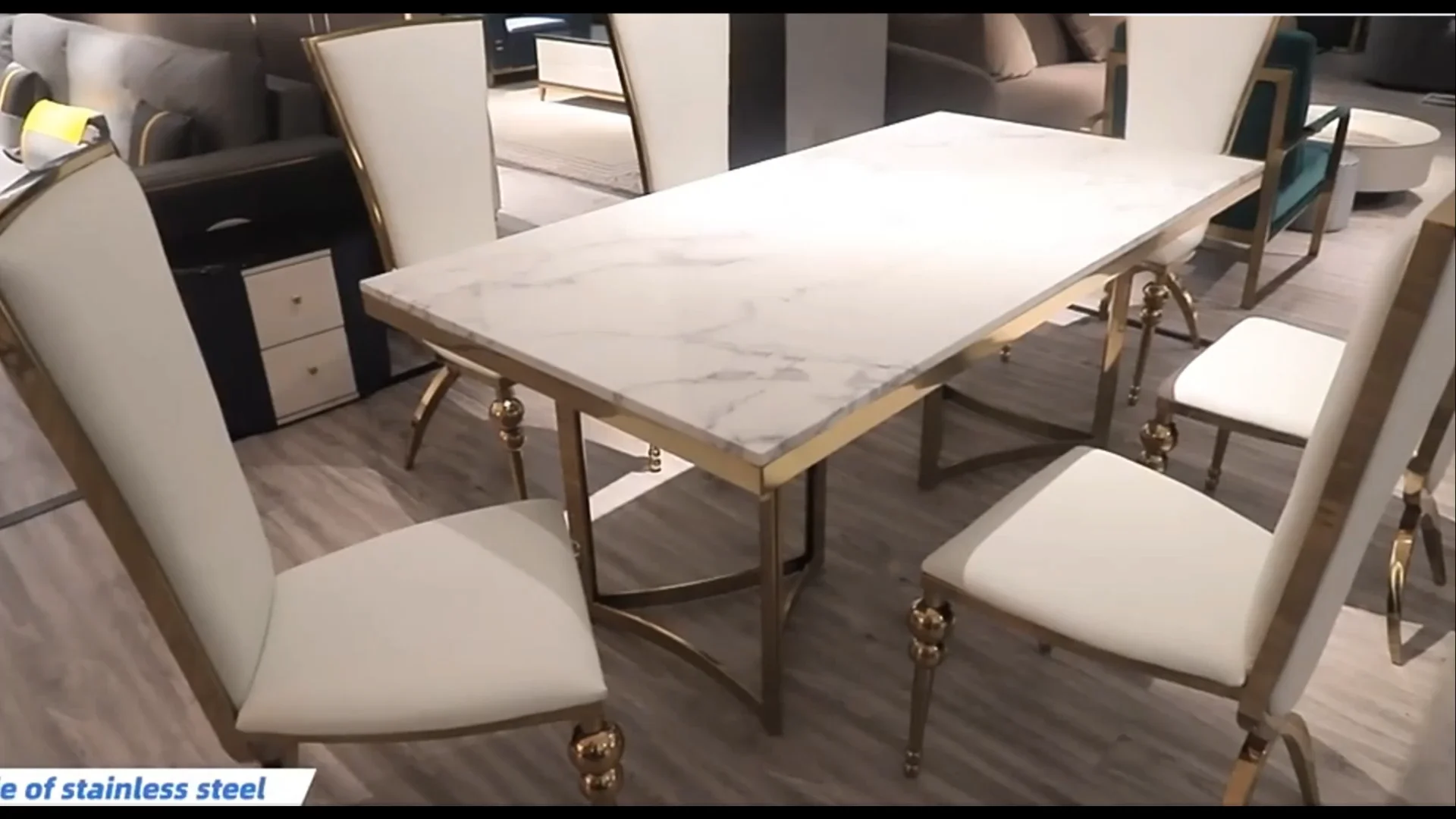 Luxury Scandinavian Rectangle Storage Marble Dining Table 8 Seat And