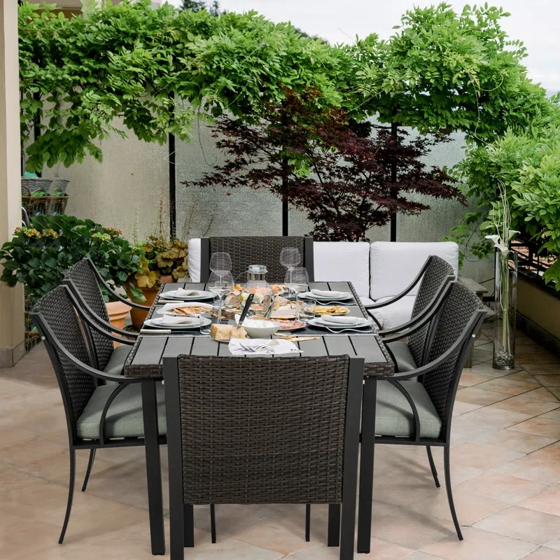 Rattan Garden Furniture 6 Seater Table and Chairs Outdoor Aluminum Patio Furniture Sets Luxurious Outdoor Garden Dining Set manufacture