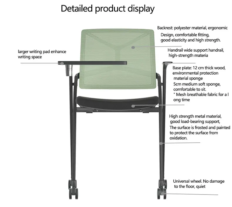 product new design mid back folding conference training chair student chair with writing tablet-98