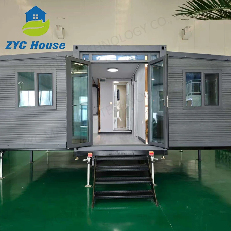 rumah Kontainer 20ft & 40ft yang Dapat Diperluas 3 Kamar Tidur Rumah Modular Prefabrikasi Rumah Mungil Lipat Material Baja Panel Sandwich