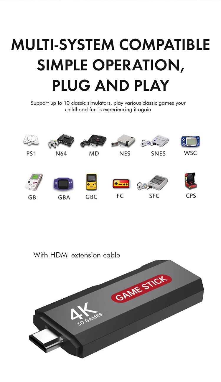 X2 PLUS Game Console Retro Gaming Tv Stick 4K 2.4G Double Wireless Controller 64GB Video Game Consoles 30000 Games For PSP PS1