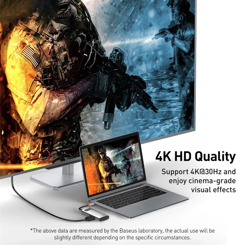 Baseus 4-in-1 USB Hub Metal Gleam Gen1 USB 3.0 + 4K@30Hz hd mi-Port + 100M Ethernet Port for Laptop Accessories Type C Hub - Image 5