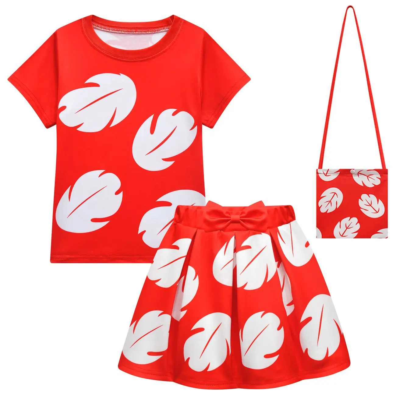 Cute Halloween Dress up Kids Lilo Costume Girls Leaf Pattern Print Girl  Clothing Suit Movie Character Lilo Cosplay Deluxe Set