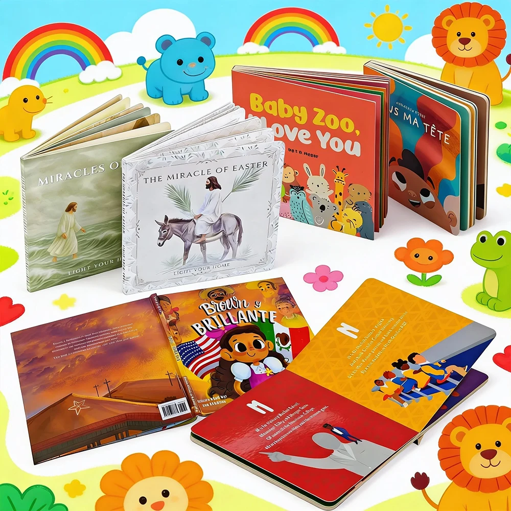 Factory Custom Printed on Demand Jesus Christ Story Kids Board Book Printing Service Children Thick Cardboard Book Printing