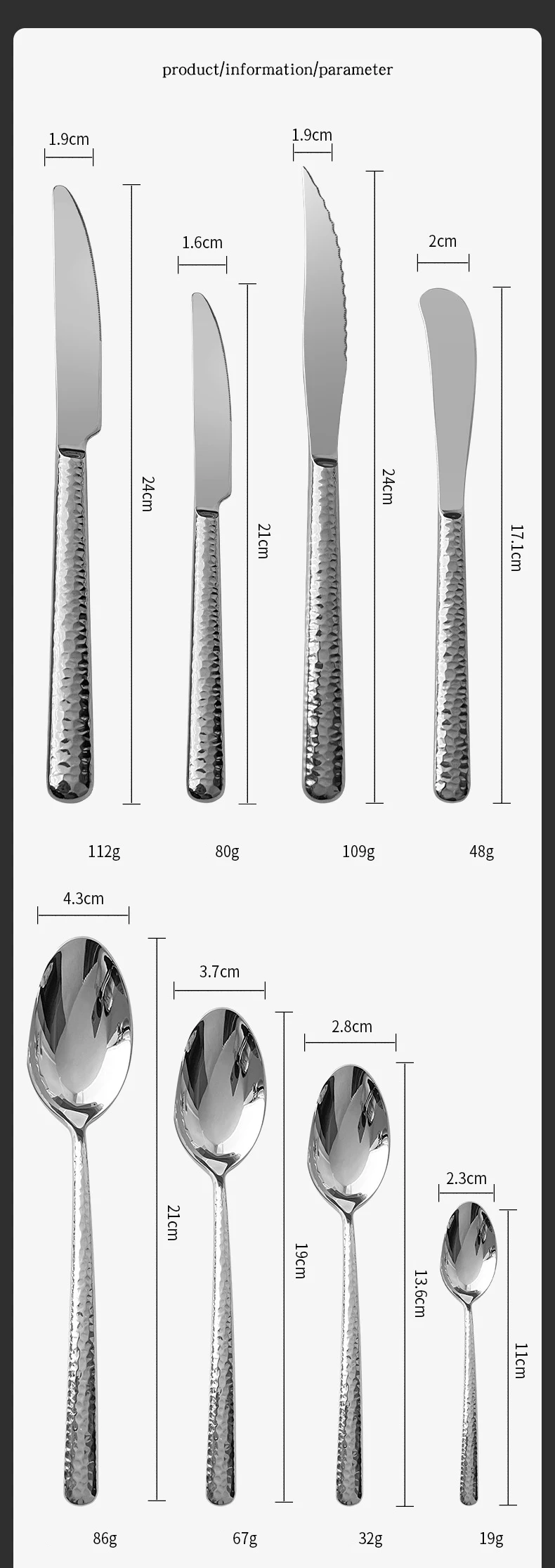 Hand-forged Stainless Steel Flatware Set Hammered Silverware Cutlery ...