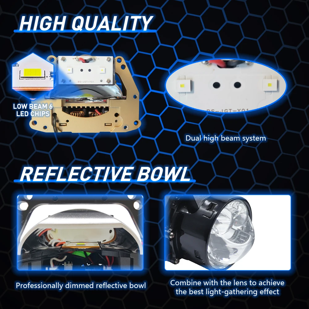 12V Car Led Projector Lens LED Headlights Light Optical Glass Lights Headlight Accessories 10000Lux Upgrade BILED Projectors