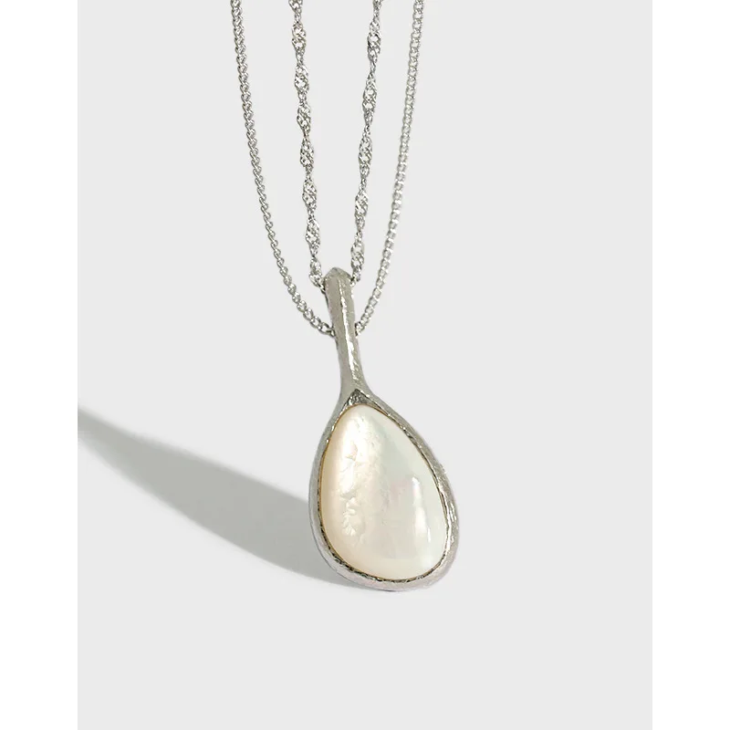Korean Silver Chain Light Luxury Texture Water Droplet Shaped Mother Shell S925 Pure Silver Long Necklace Women's Sweater Chain