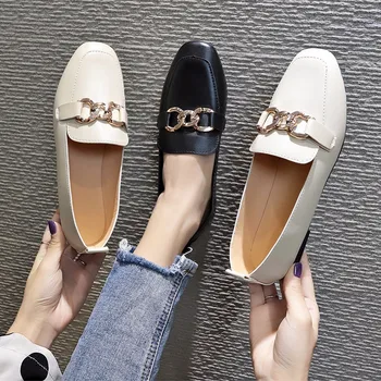 Casual Office Flats New Style Fashion Chain Buckle Pu Upper Shoes ...