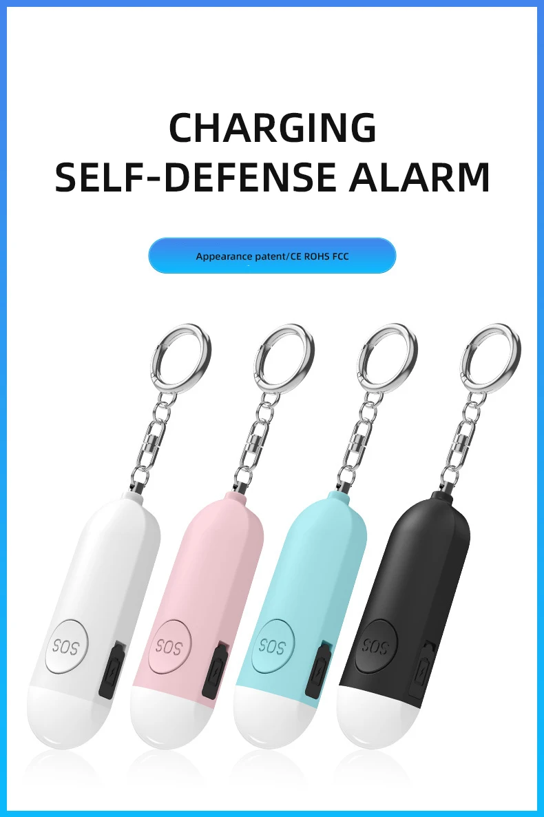 Personal Selfdefense Alarm Keychain Usb Rechargeable Led Sos Light Emergency Alarm Safety