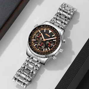 Men's Gold Quartz SKMEI 9333 Chronograph Stainless Steel Sport Watch 3BAR Water Resistant Auto Date Luxury Fashion Charm