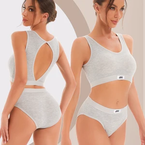 Cotton Sexy Hollowed-out Beautiful Back U-neck Anti-exposure Sports Bra Suit With Pair of Breasts Gathered Yoga Running Bra.