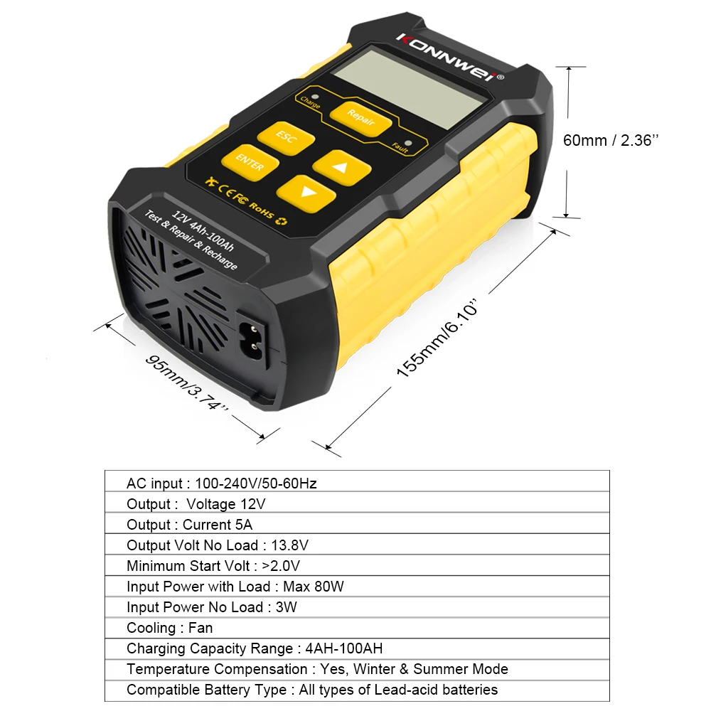 Car Battery Charger, 12V 4Ah-100Ah Smart Battery Trickle Charger Automotive  Battery Maintainer Desulfator With Temperature Compensation
