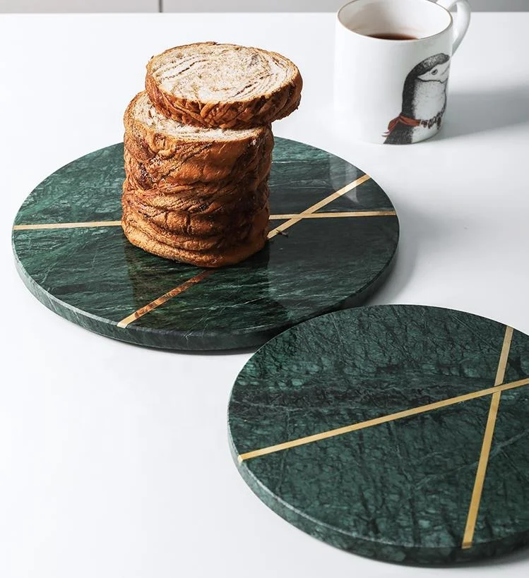 Оптовая продажа новый дизайн круглая мраморная разделочная доска с золотистой медной линией для домашнего