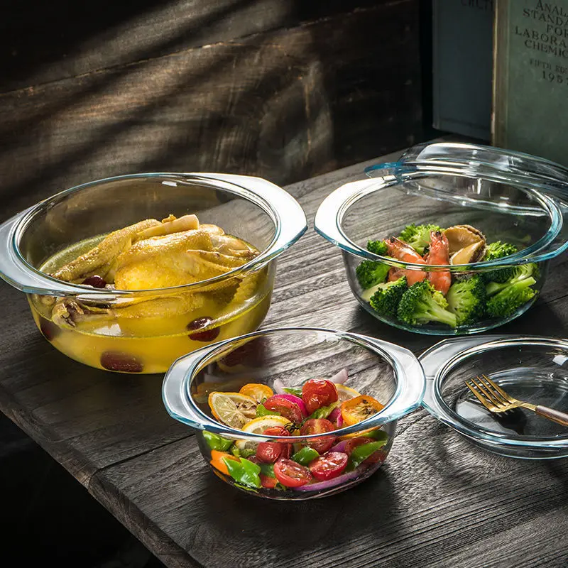 Eco-friendly Glass Casserole Dishes with Handles Lid