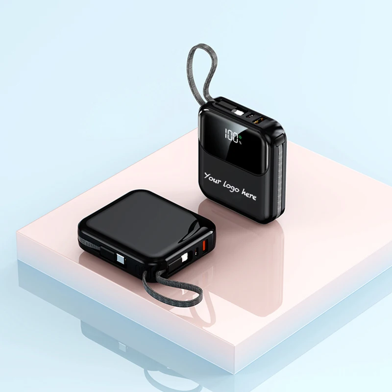 Custom Logo 10000mAh Power Bank for Corporate Gift Promotional Giveaway New Design 22.5W Fast Charge USBC 2 in 1 Cable Powerbank