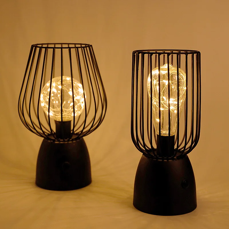 Modern Retro Art Metal Cage Table Lamp LED Light Source