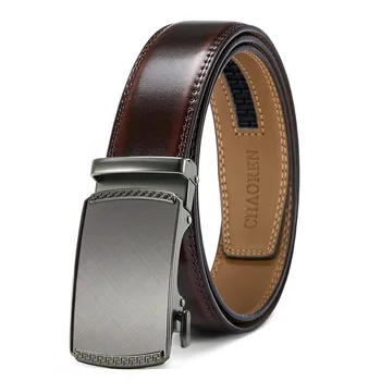 Genuine Leather Ratchet Belts Automatic Buckle Belt Custom LOGO Waistband Hot Sale For Casual Style Factory  35mm