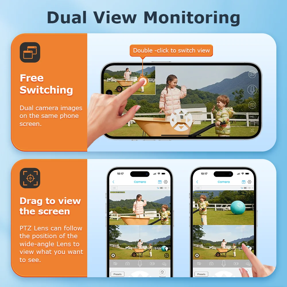 SECTEC 6MP Solar Battery Powered Network Camera 3 Lens 2 Screens with 12X Zoom 4G UBOX APP Outdoor CCTV PTZ 4G Solar Camera