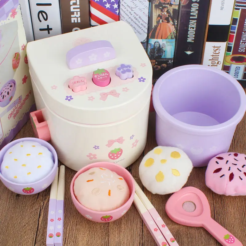 Wooden Rice Cooker Toy for Boys and Girls Early Education Pretend Play Kitchen & Food Simulation for Kids