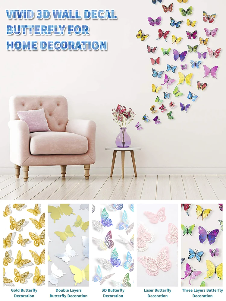 12 Pcs/pack Pvc 3d Butterfly Decoration Wall Sticker Set For Wedding