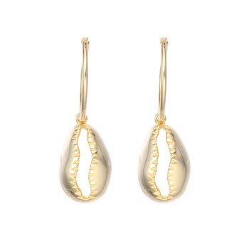 Factory custom 925 sterling silver jewellery 18K gold plated dangle shell hoop earrings for women