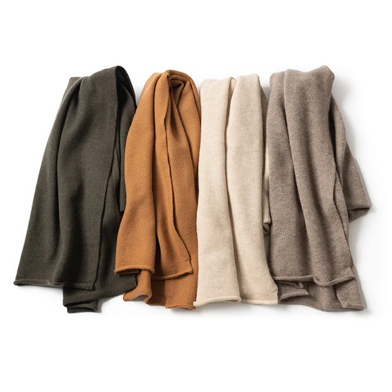 Custom Winter Warm Wool Scarf Mongolian Plain Knit Cashmere Scarf_voghion.com