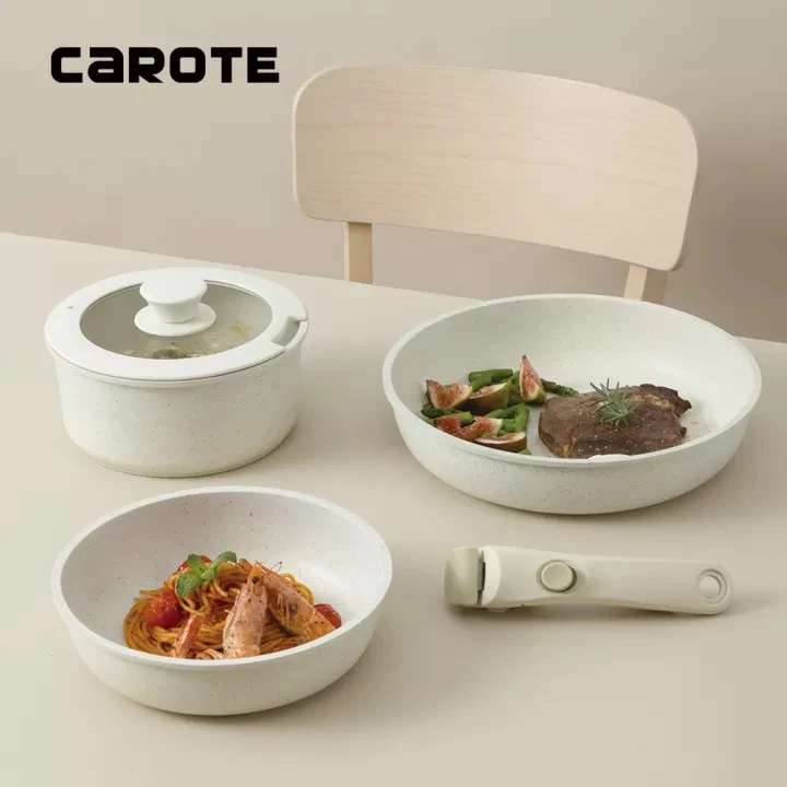 Carote Non Stick Set Combo, Detachable Handle Cookware Set of 3
