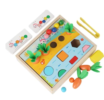 New Products Children's Puzzle Ball Pulling Radish Game Baby Table Shape Color Cognitive Matching Wooden Block Toys