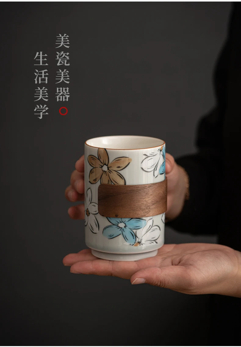 Japanese-Style Large Ceramic Cherry Blossom Water Cup Porcelain Espresso and Coke Cup for Office or Home for Tea and Table Use