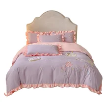 2023 New Washable Skin-friendly Brushed Four-piece Set Bedding Romantic Flower Embroidery Style Three-piece Set Cotton Simple