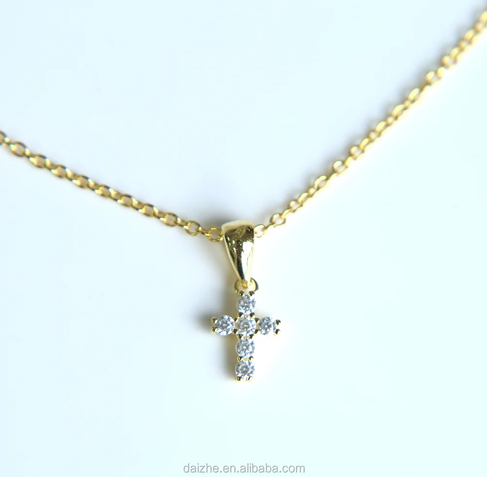 Cz Tiny Cute Cross Pendant Necklaces 