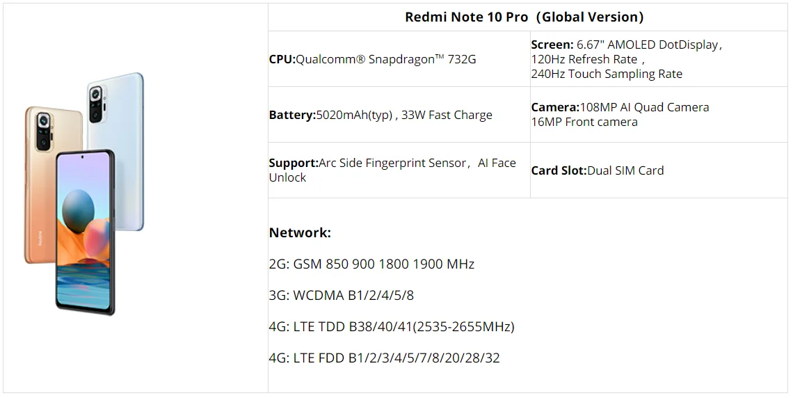 New Arrival Global Version Xiaomi Redmi Note 10 Pro 6gb 128gb Nfc 