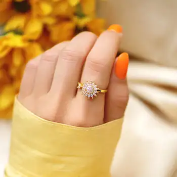 RFJEWEL To My Daughter Sunflower Fidget Ring 18K/24K Gold Plated Brass Flower spinner anxiety rotating adjustable ring